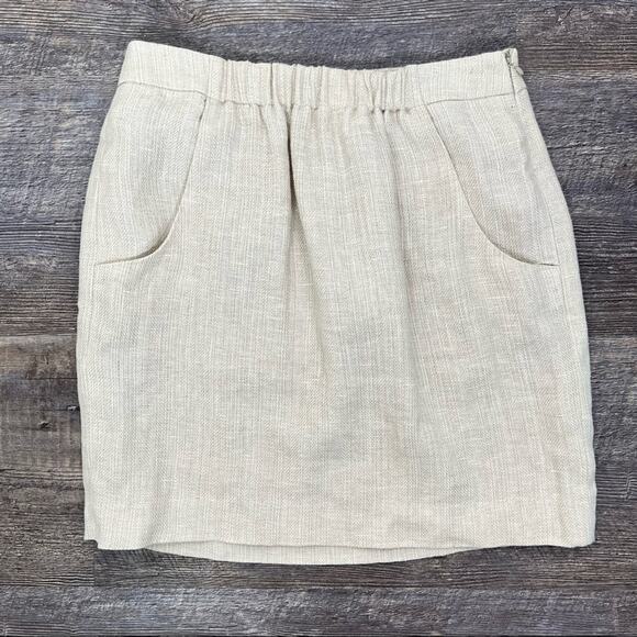 Loft 100% linen beige cream casual A-line skirt size 2 B145 - Picture 1 of 5